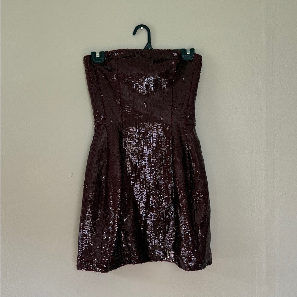 Zara Strapless Sequin Dress in Deep Burgundy